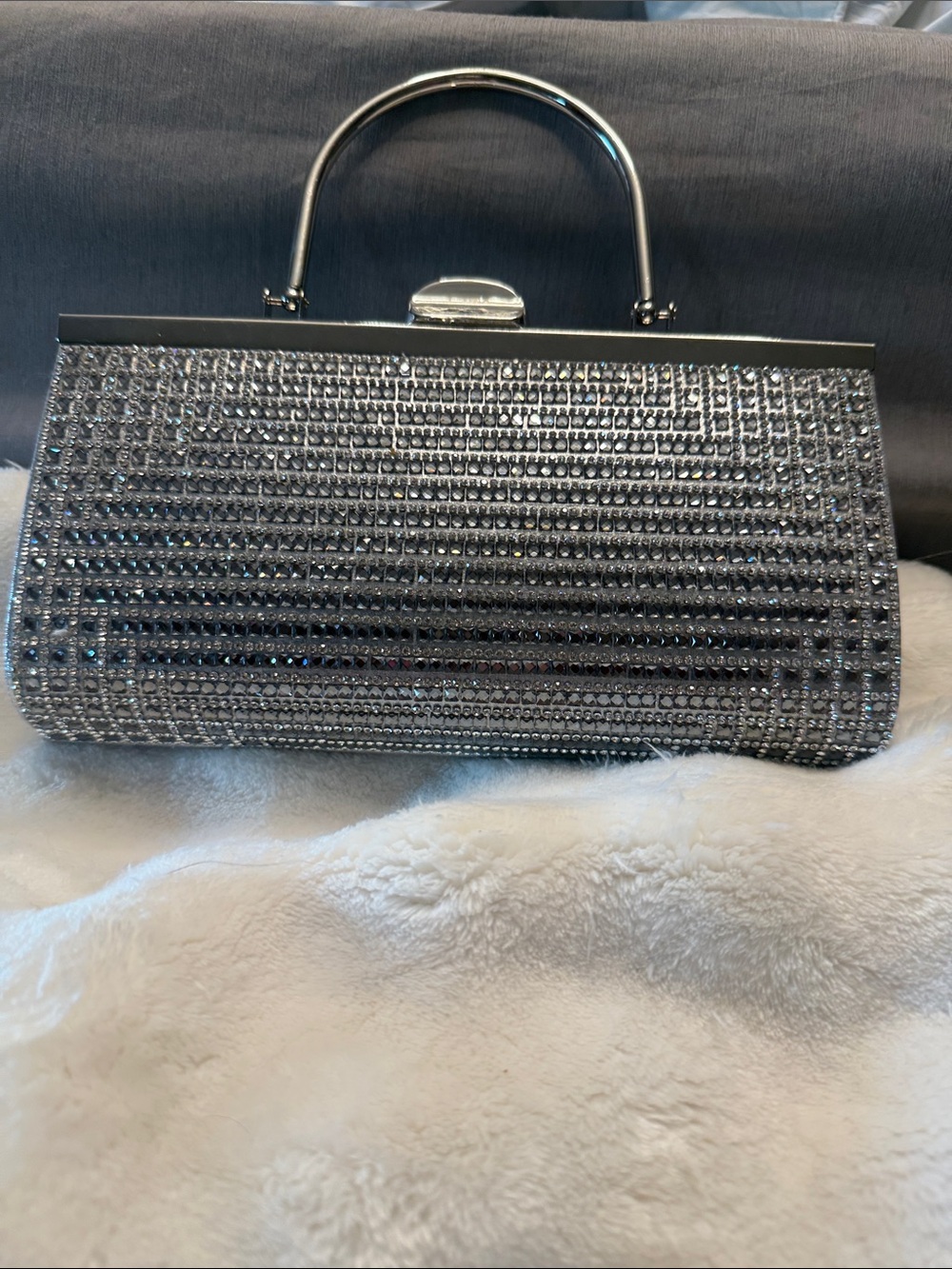 Silver Crystal Evening Clutch Handbag